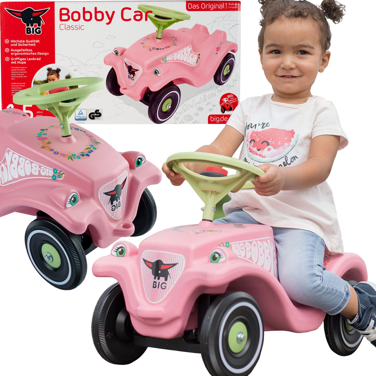 BIG Bobby Car Classic Flower rozā braucamā mašīna mazuļiem