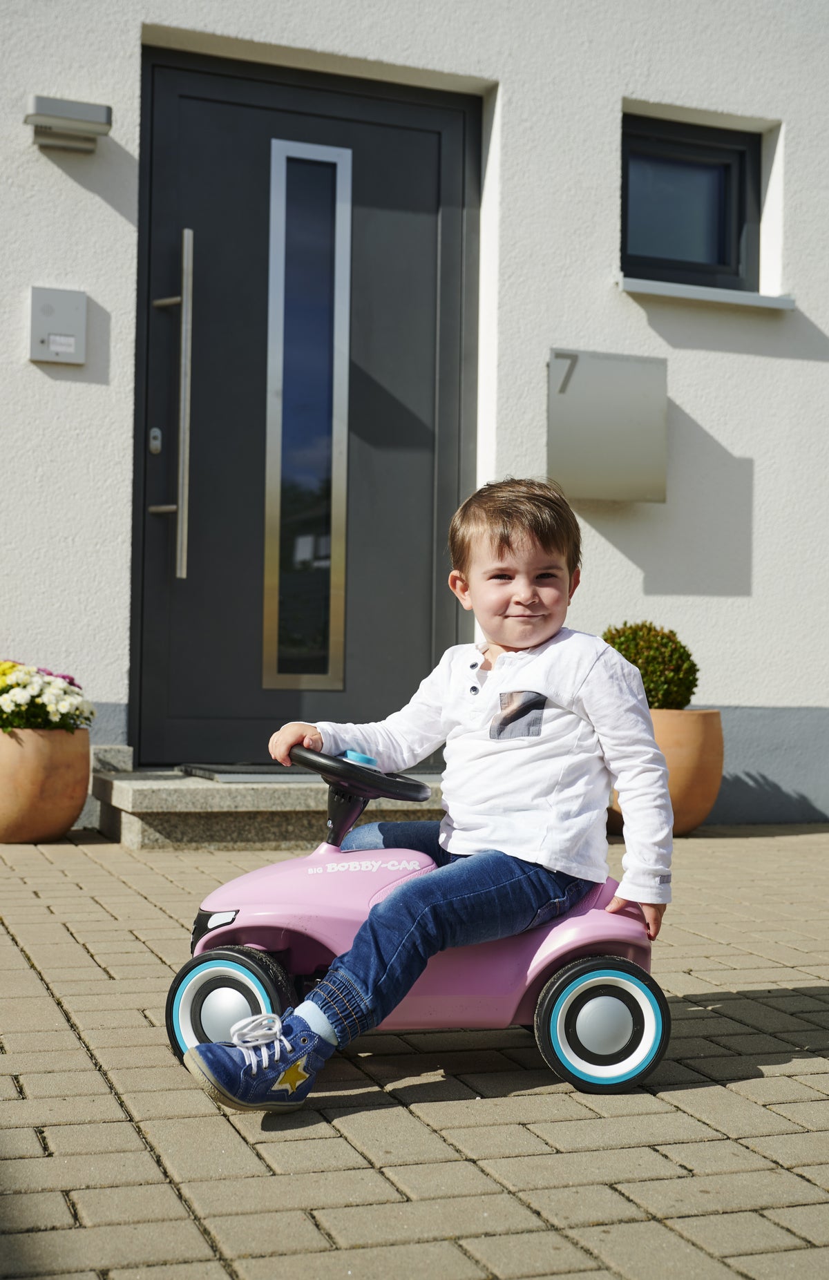 BIG Bobby Car Neo pink – safety steering wheel with horn