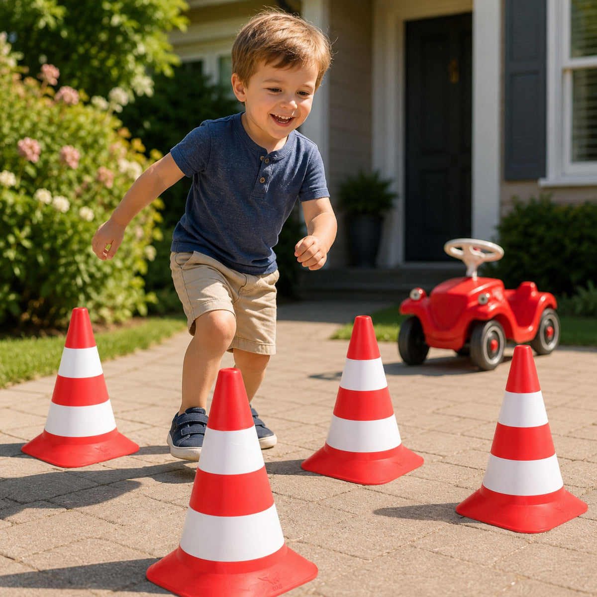 BIG traffic cones set – child riding around the cones
