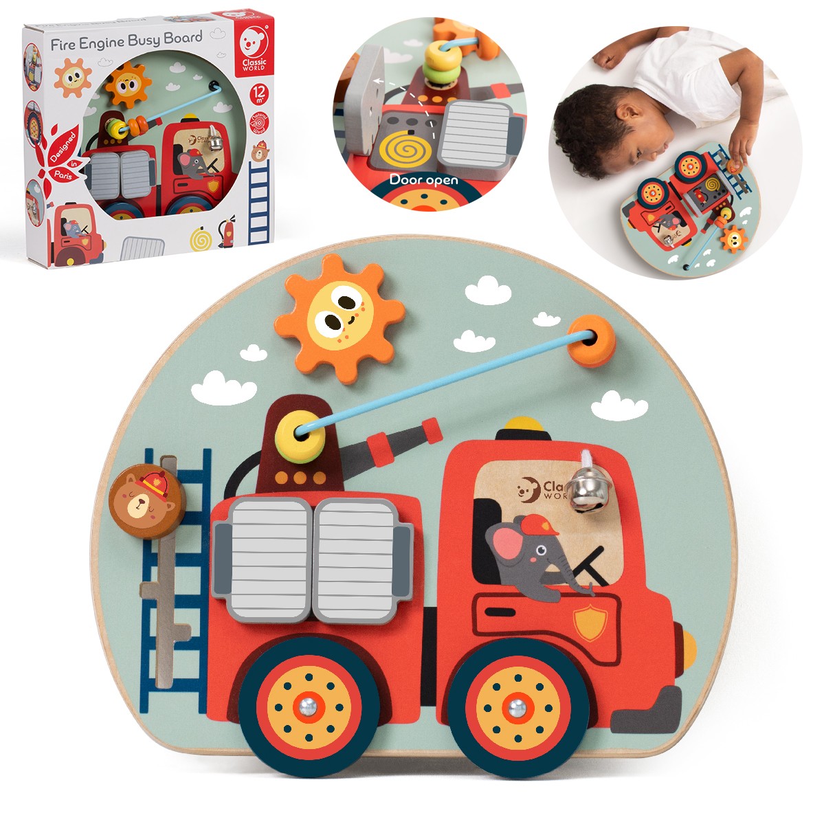 Classic World 6-in-1 Fire Engine Wooden Activity Board