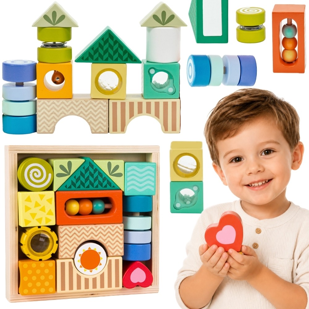 Classic World 7-in-1 wooden sensory blocks, 14 pieces
