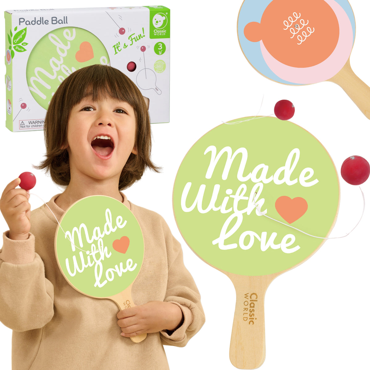 Classic World Pastel Paddle Ball Game for kids