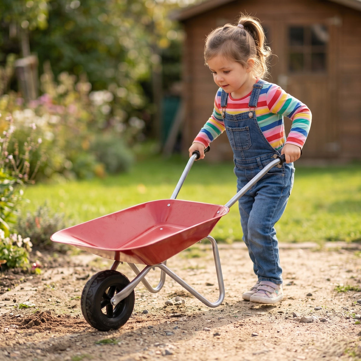 Classic World red wheelbarrow – side view