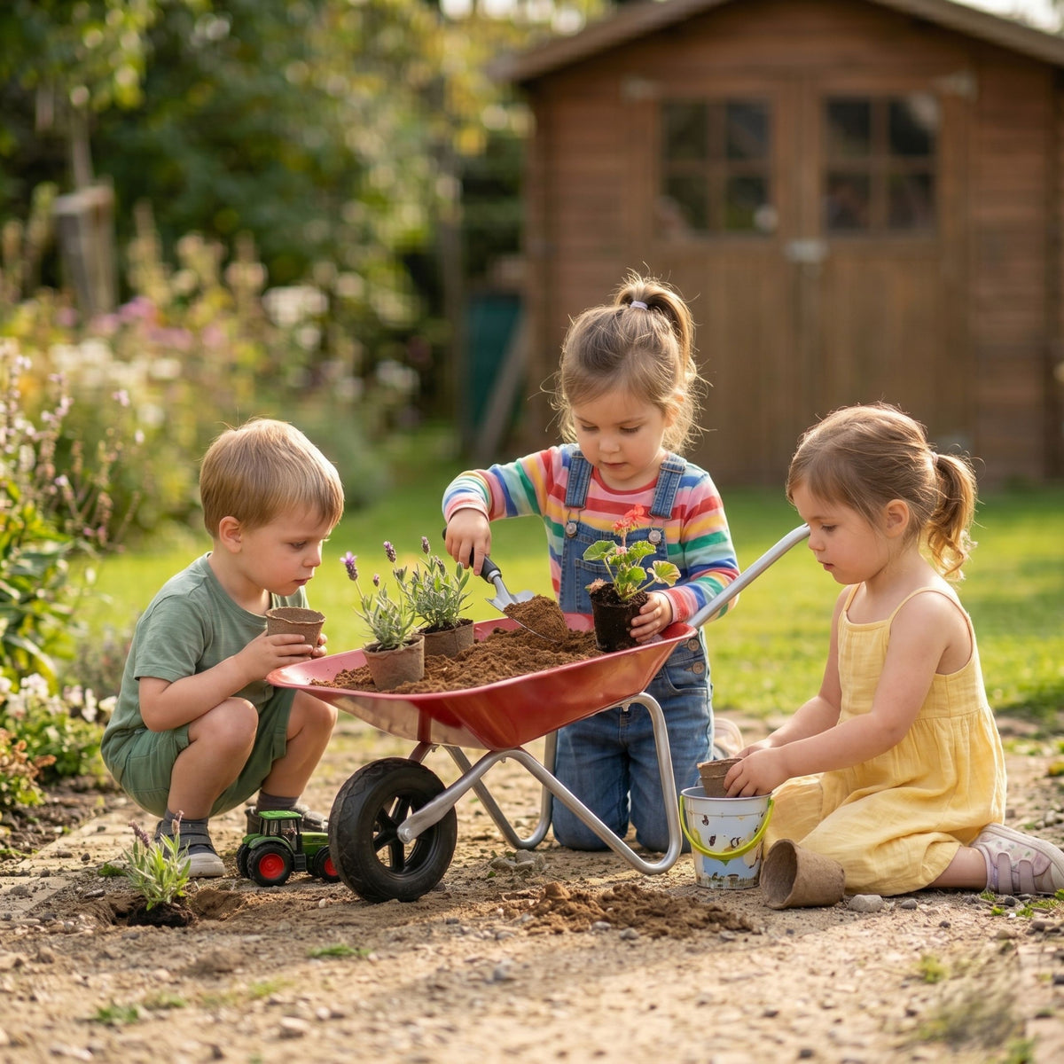 Classic World red wheelbarrow – metal tray