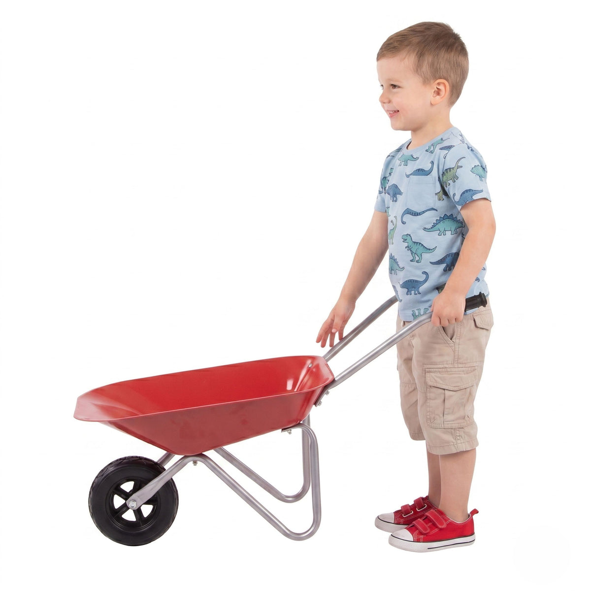 Classic World red wheelbarrow – in the garden