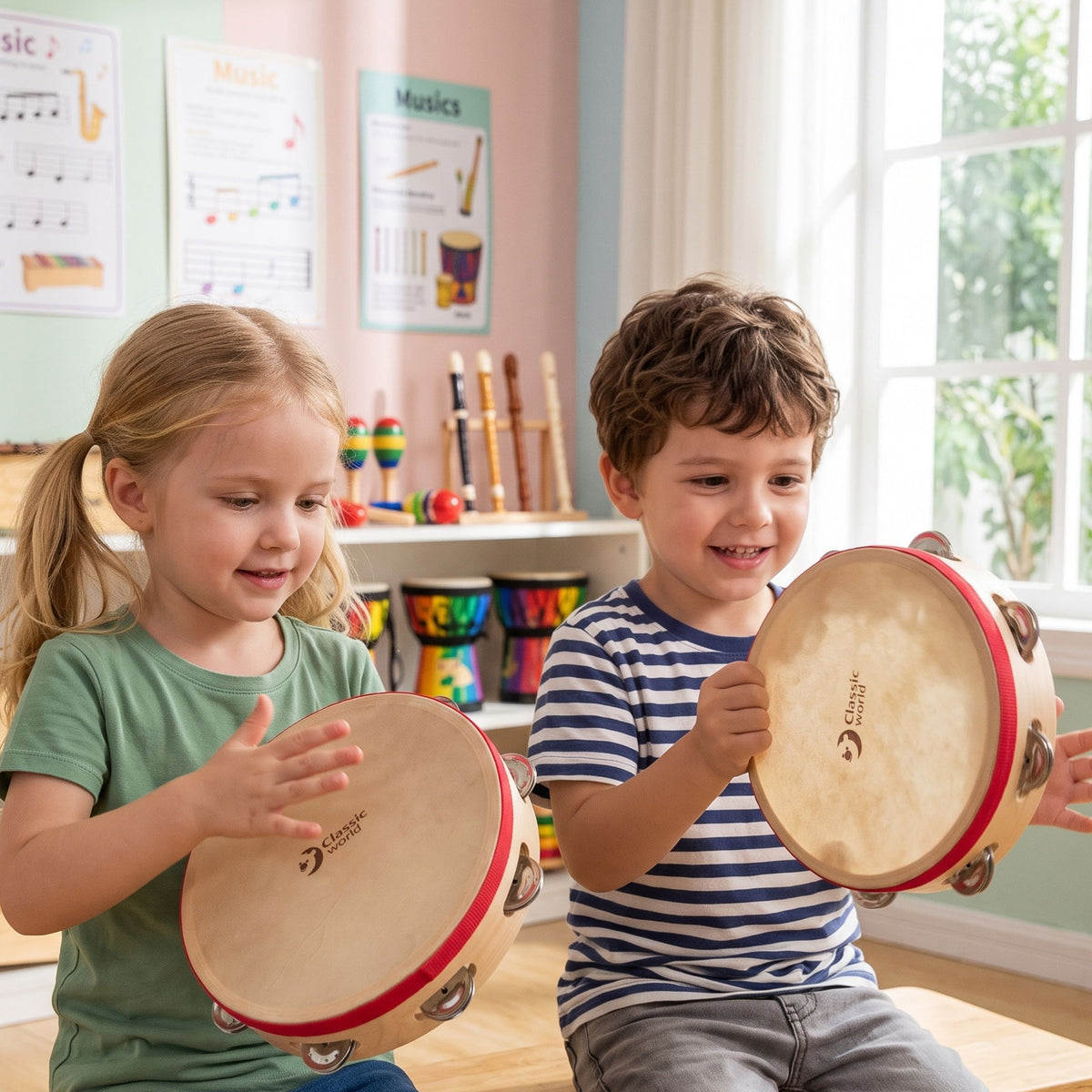 Classic World EDU tambourine – wooden frame with jingles
