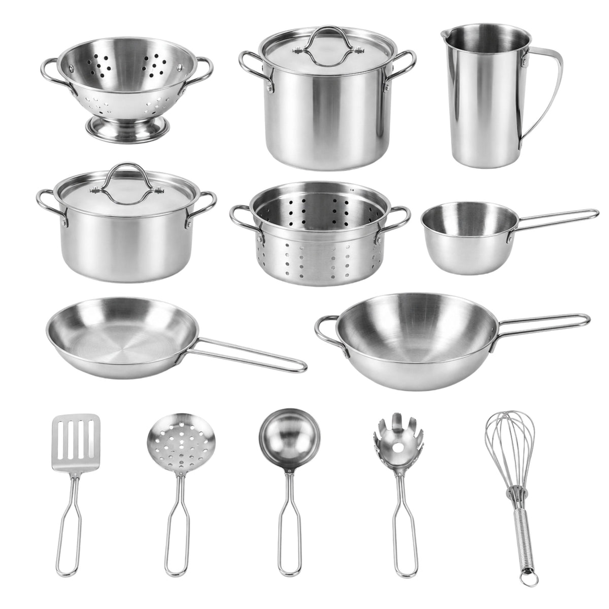 Classic World EDU steel kitchen set – accessories on a wooden worktop