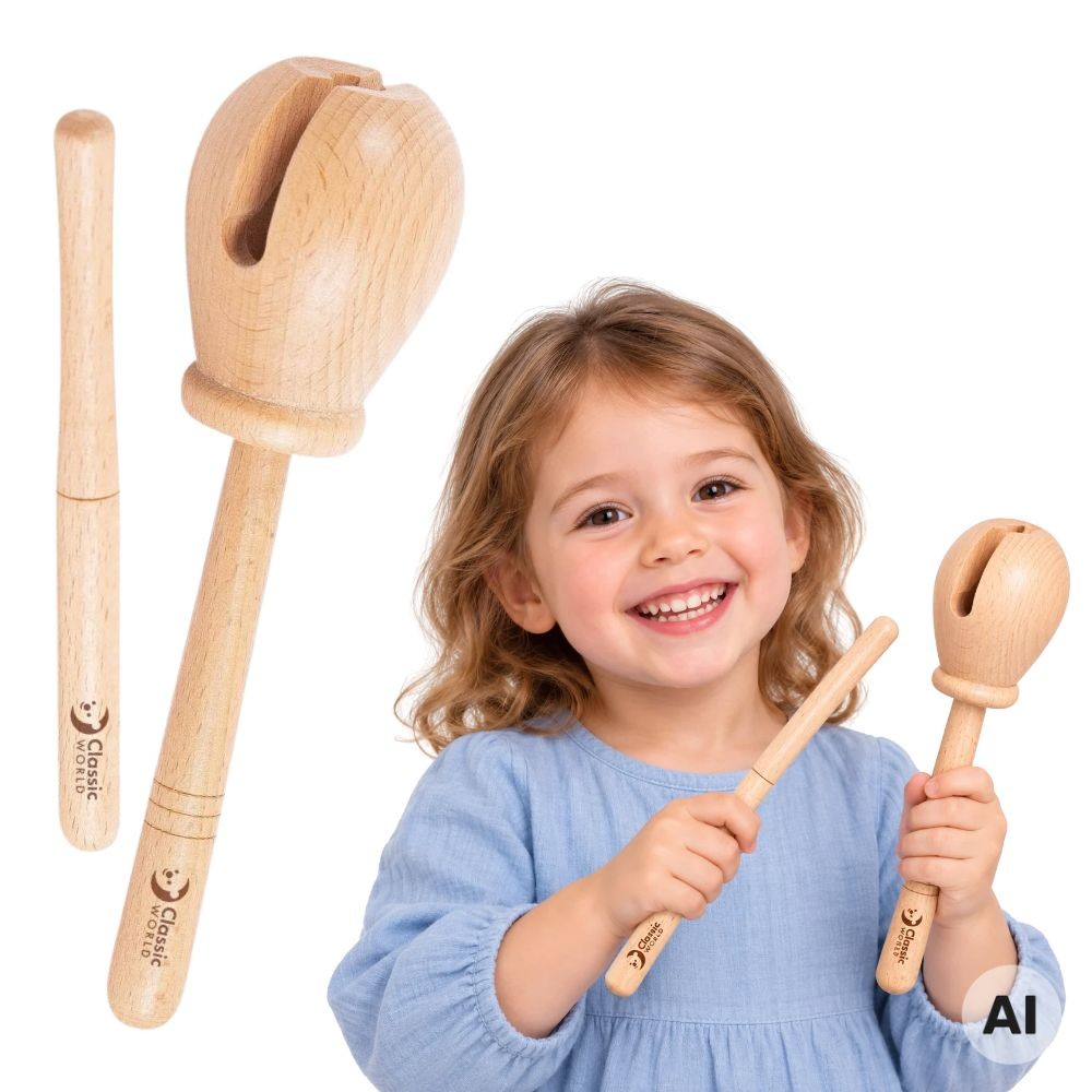 Classic World EDU Wooden Woodblock with Stick