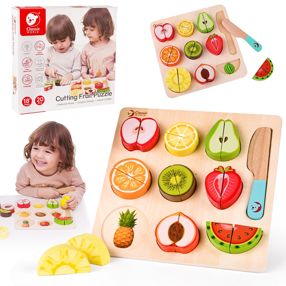 Classic World Montessori koka augļu griešanas komplekts