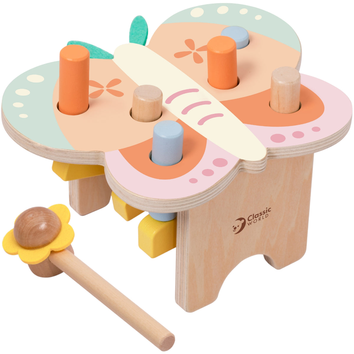 Classic World butterfly pound-a-peg – colourful pegs