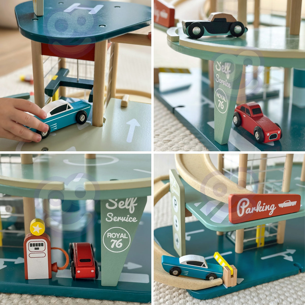 1950s style wooden garage with 3 cars and helicopter