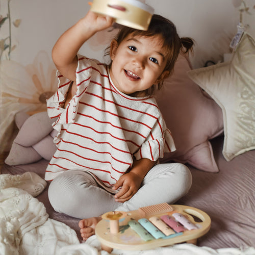 Wooden xylophone, tambourine and castanets set