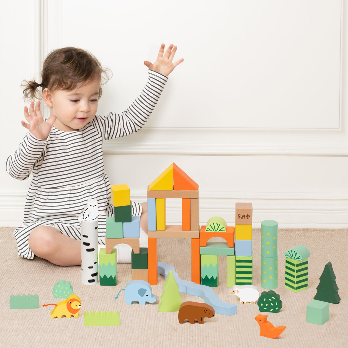 Wooden blocks with forest animals and tree pictures