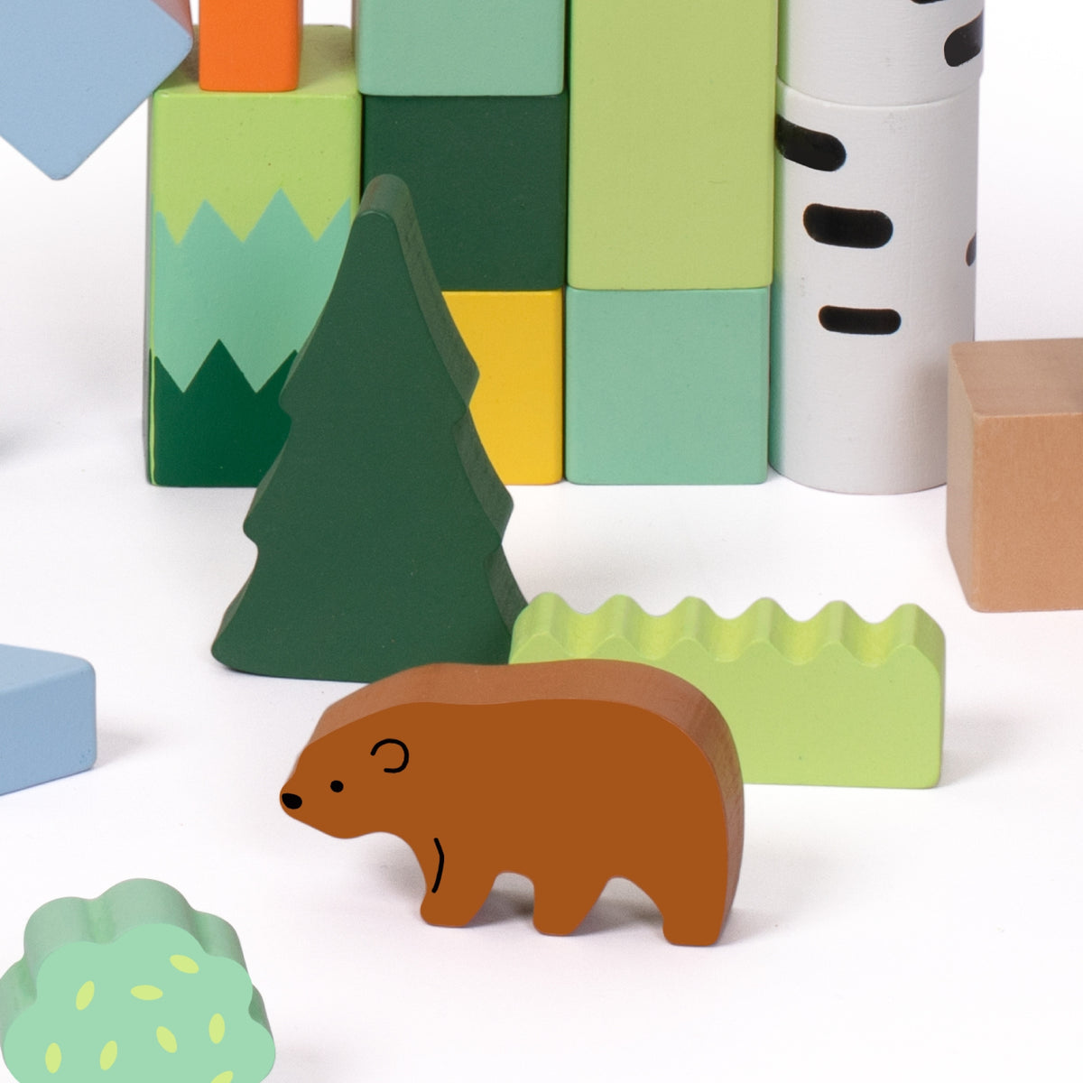 Toddler stacking forest themed wooden blocks