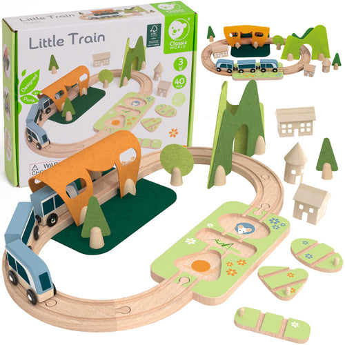 Classic World wooden train set with shape sorter, 40 pieces