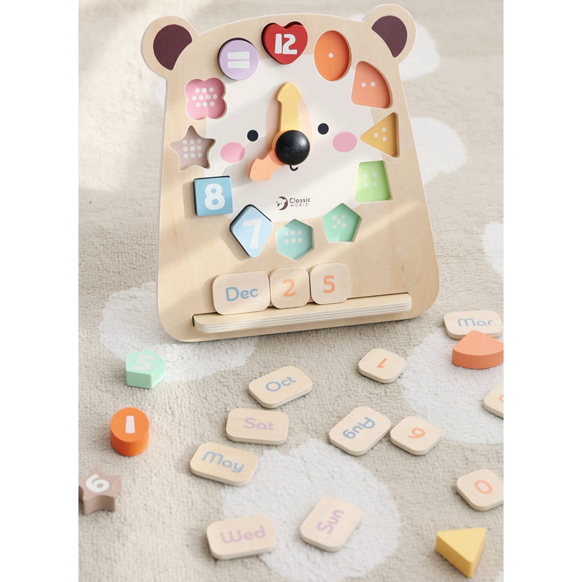 Educational wooden clock for kids aged 2 and up