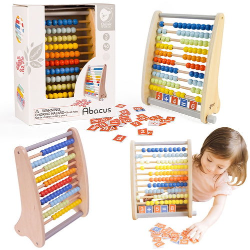 Classic World wooden abacus with maths cards, 46 pieces