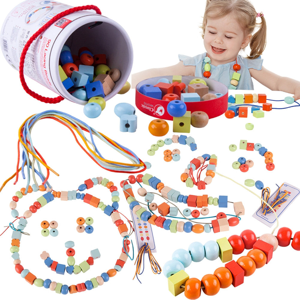 Classic World wooden threading beads set with 96 pieces