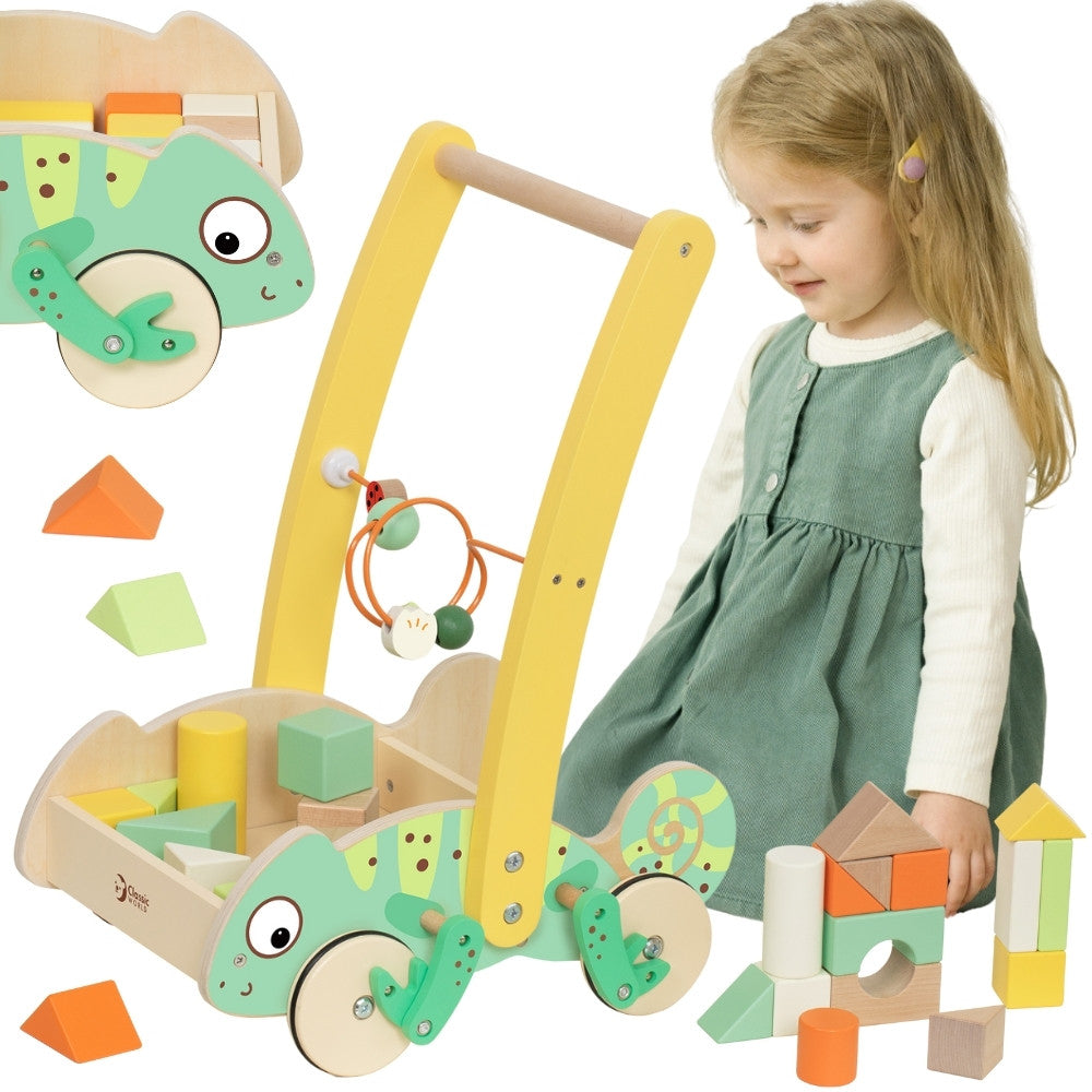 Classic World wooden chameleon baby walker with blocks