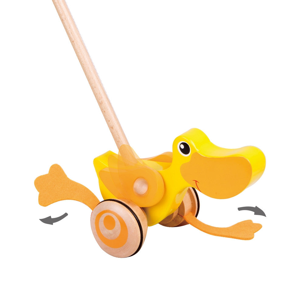 Classic wooden push toy for first steps from 12 months