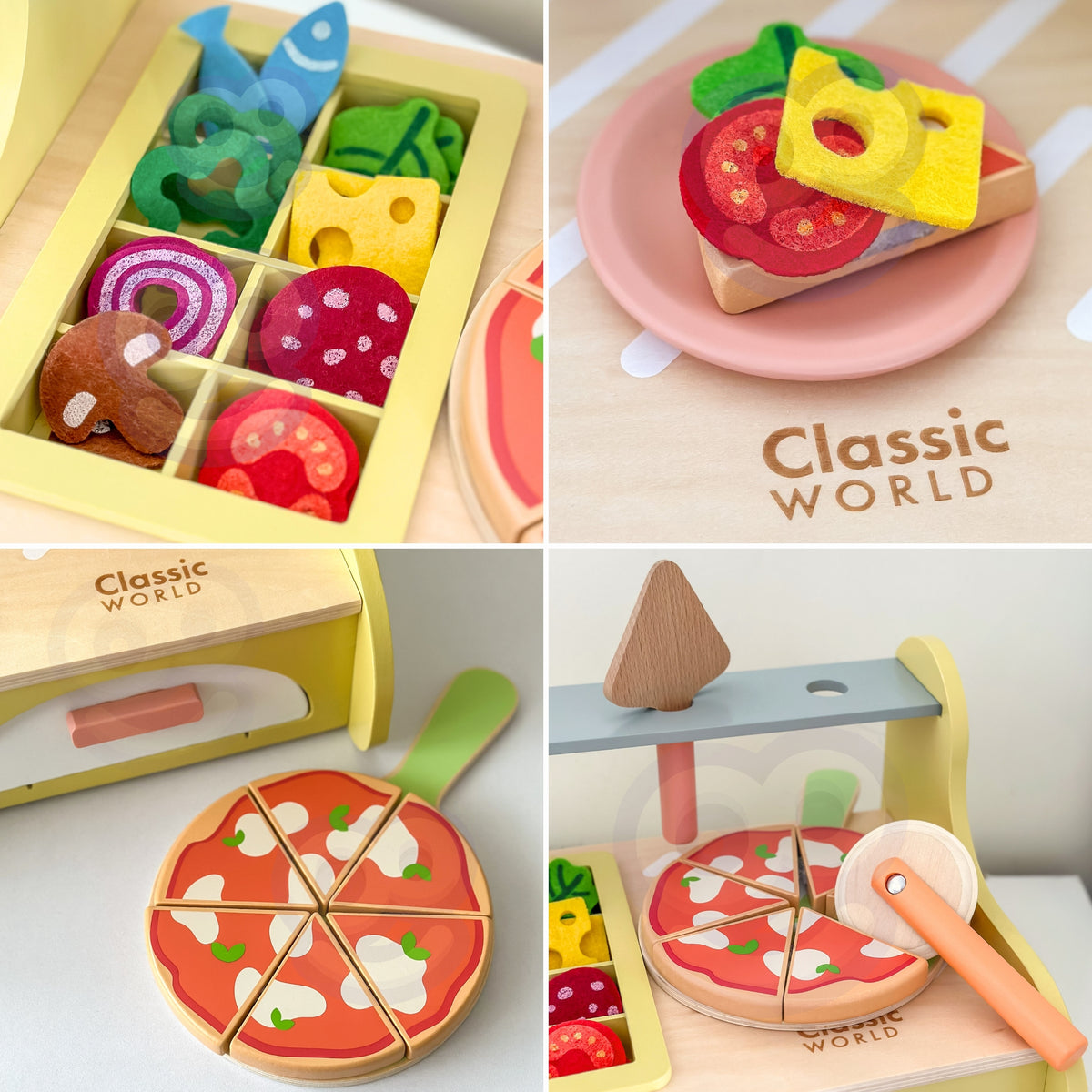 Classic World wooden pizza oven – pizza with felt toppings