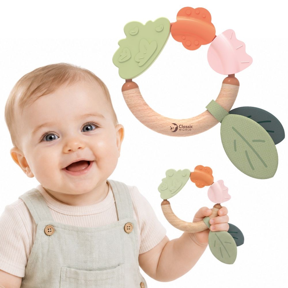 Classic World wooden sensory teether with fabric leaves