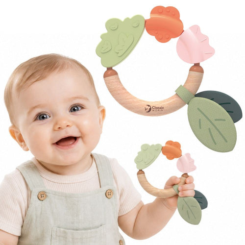 Classic World wooden sensory teether with fabric leaves