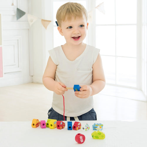 Colourful wooden vehicle beads for threading