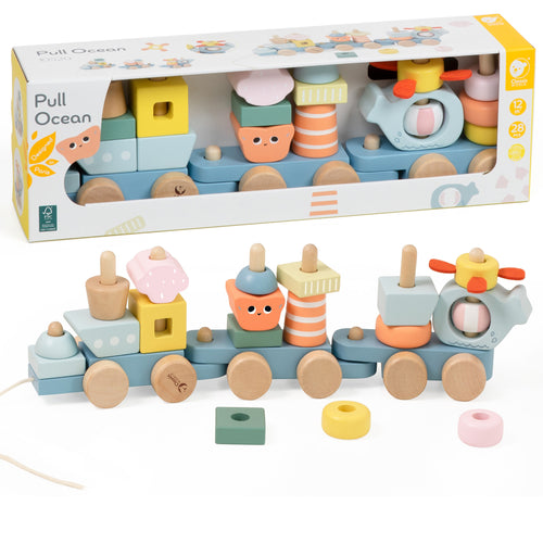 Classic World wooden pull-along Ocean train with blocks