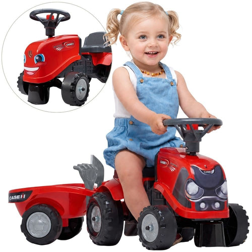FALK Baby Case IH Red Ride-On Tractor with Trailer