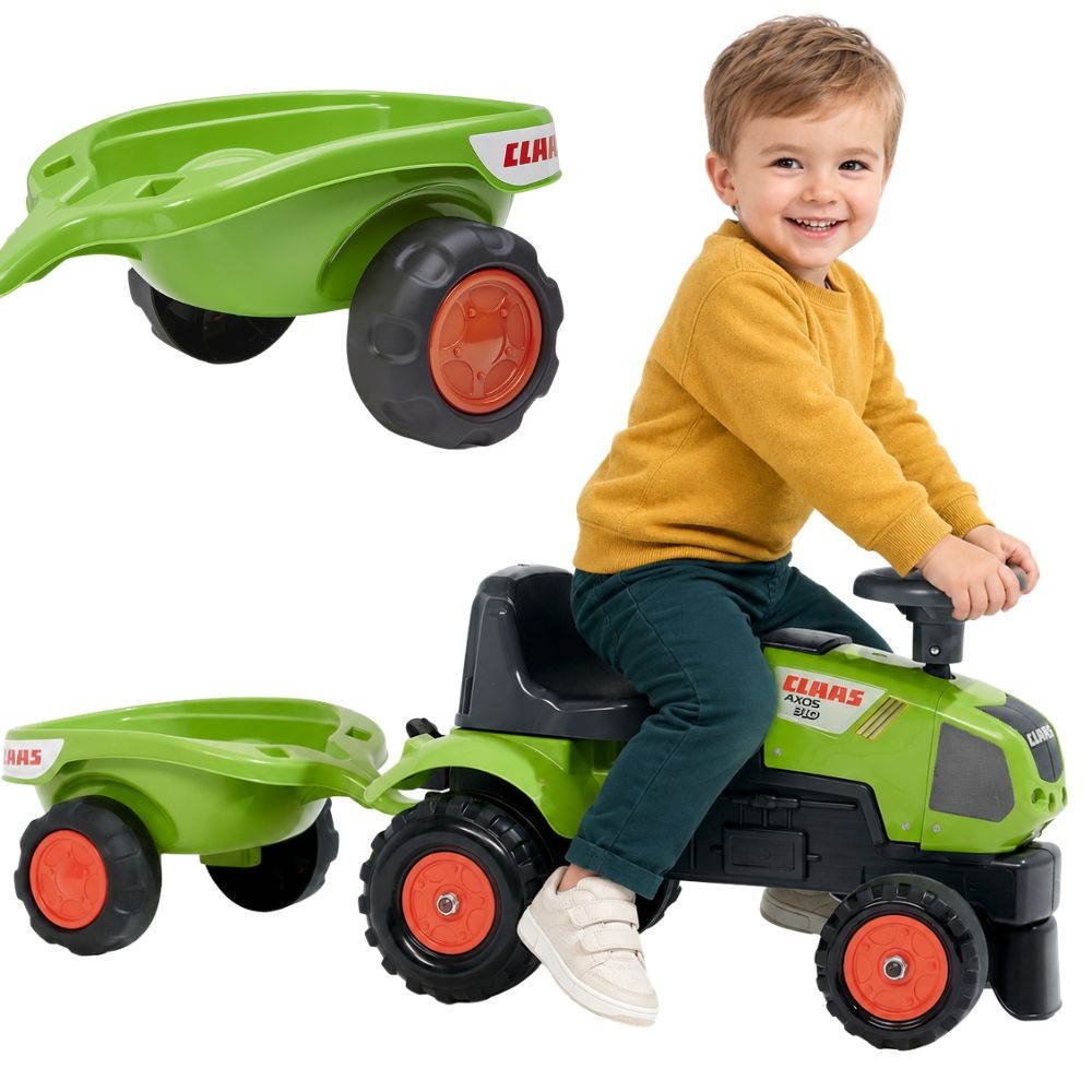FALK Baby Claas Axos 310 stumjamais traktors ar piekabi