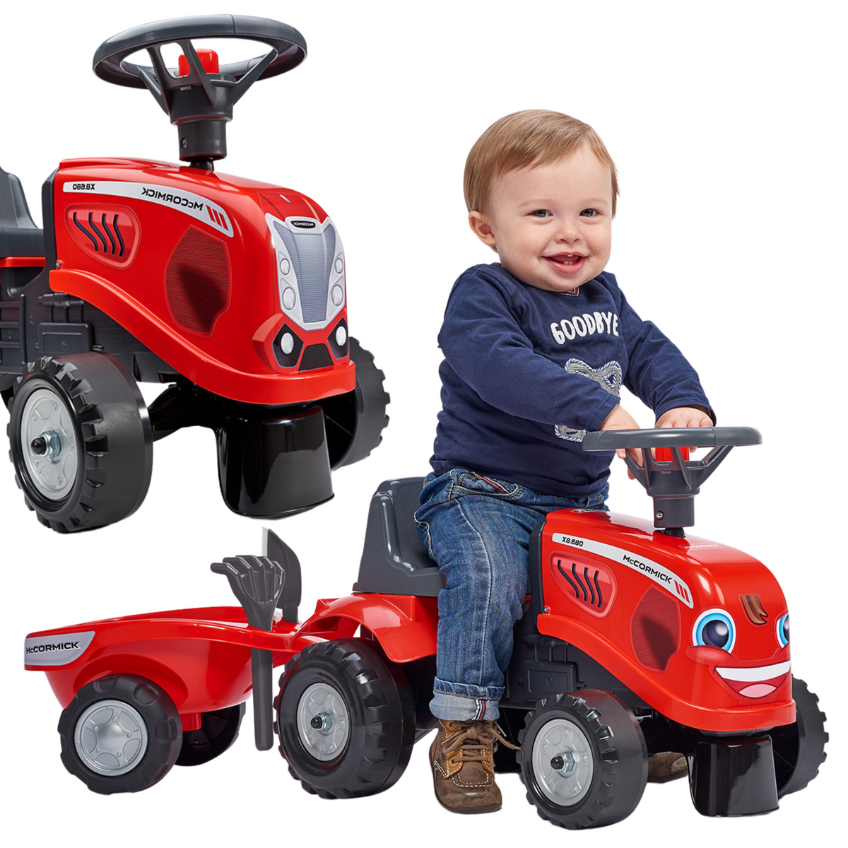 FALK Baby McCormick red ride-on tractor with trailer