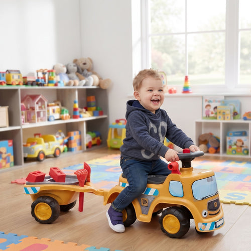 FALK JCB ride-on truck – yellow JCB truck with trailer