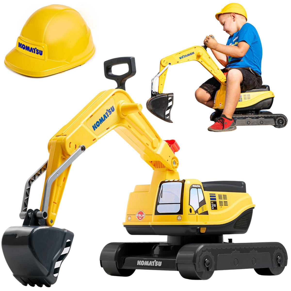 FALK Komatsu Ride-On Digger with Helmet for kids