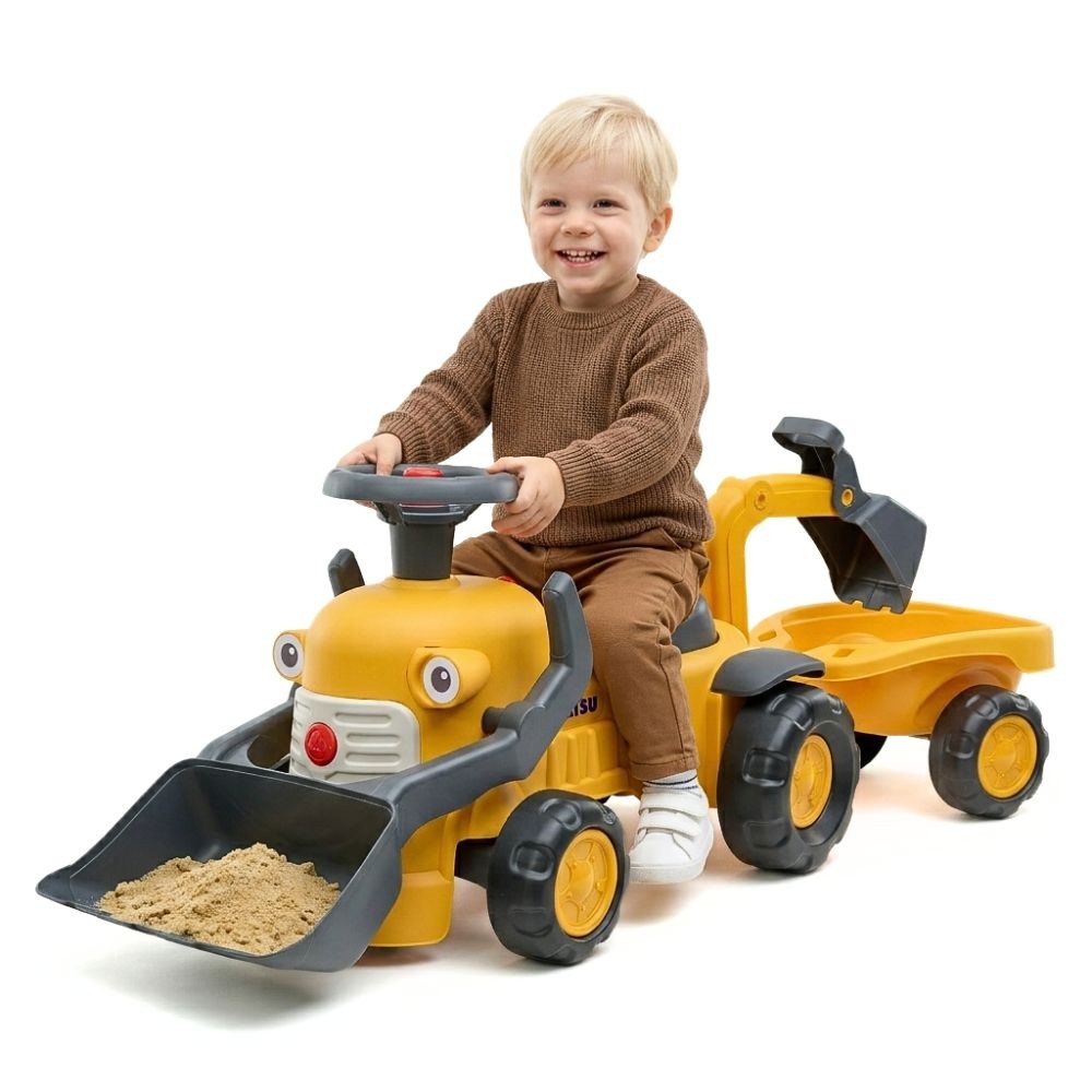 FALK Komatsu dzeltens traktors ar ekskavatoru