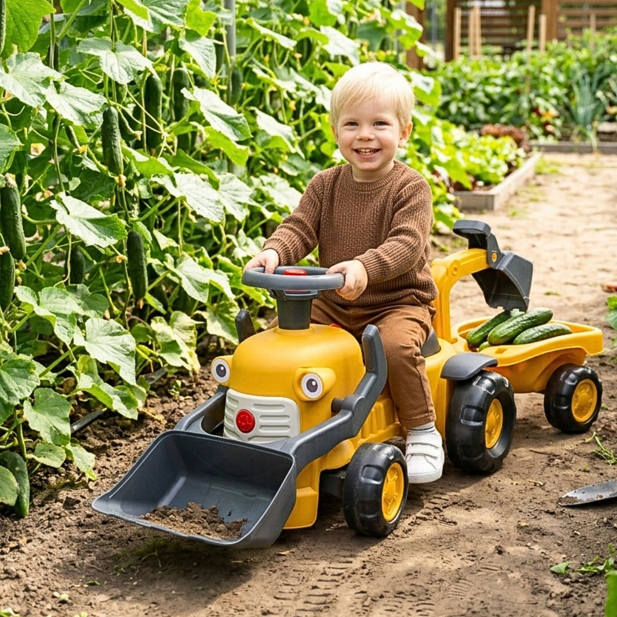 Mazulis ar Komatsu traktoru rok smilšu kastē