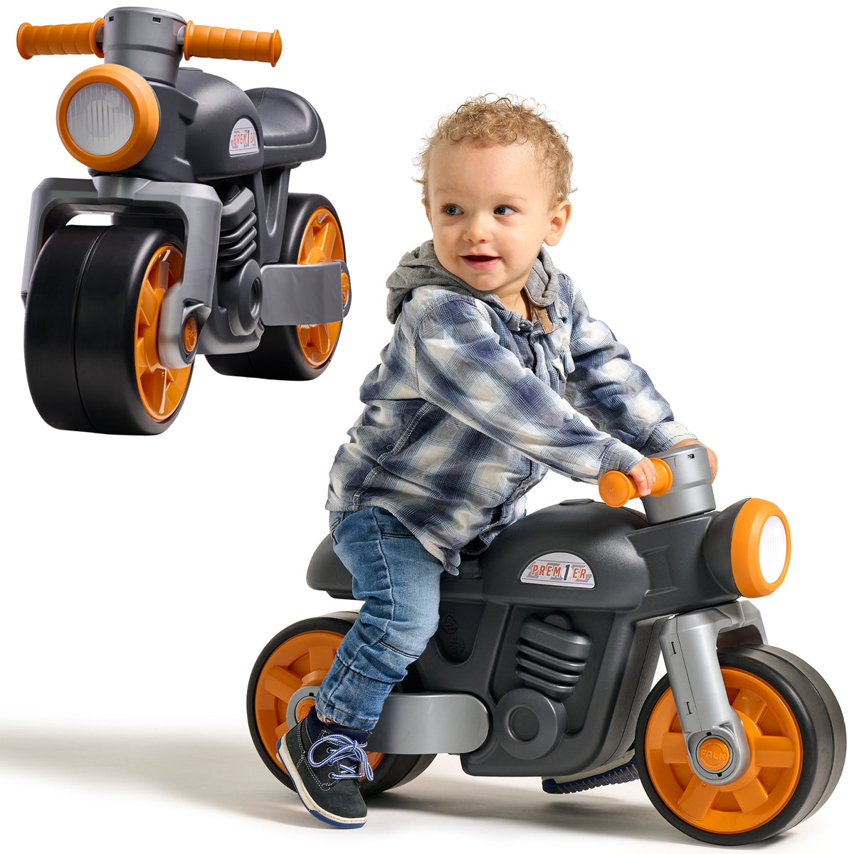 FALK Prem1er Retro Black Ride-On Motorbike with Quiet Wheels