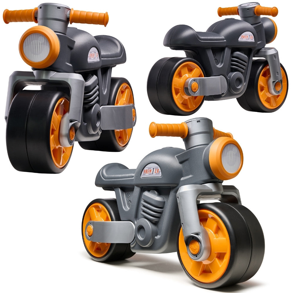 FALK Prem1er black motorbike – toddler riding indoors