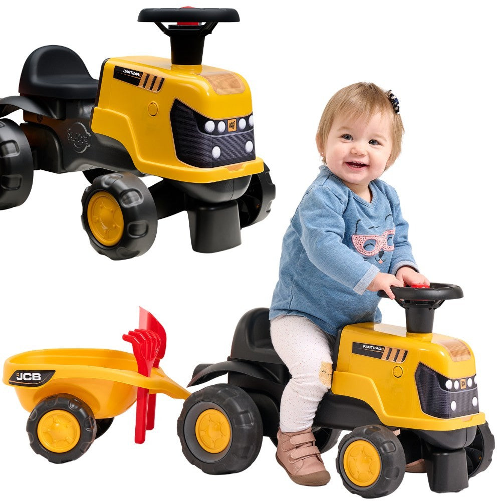 FALK JCB Fastrac dzeltens traktors ar piekabi
