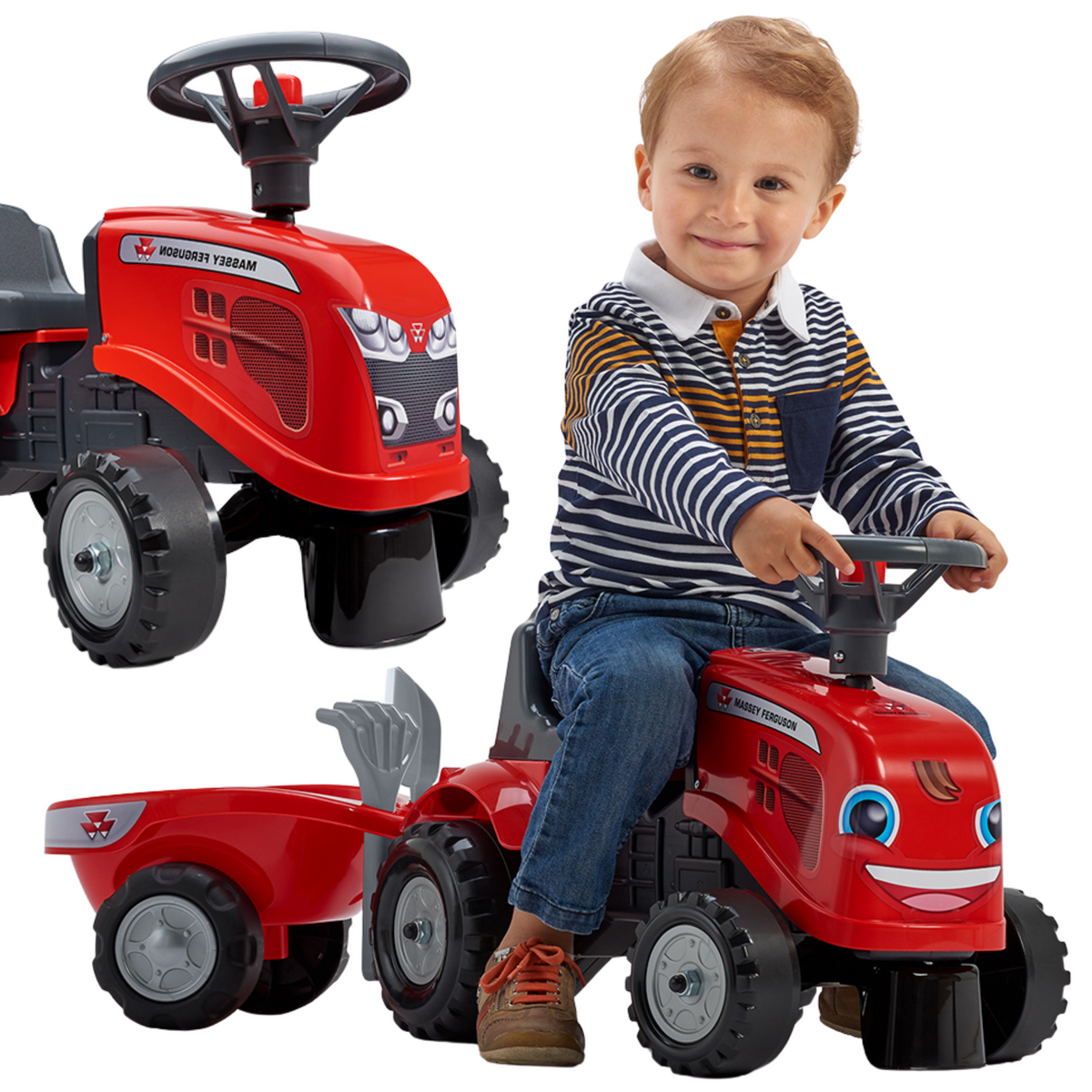 FALK Massey Ferguson red ride-on tractor with trailer