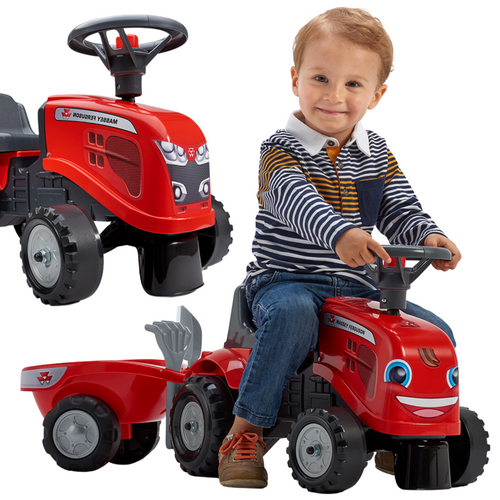 FALK Massey Ferguson red ride-on tractor with trailer