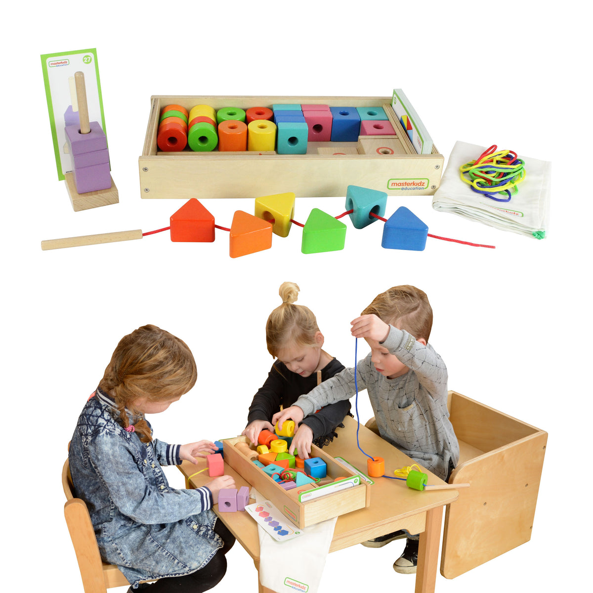 Masterkidz large wooden Montessori lacing set