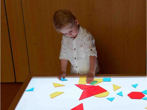 Overlapping translucent shapes mixing colours