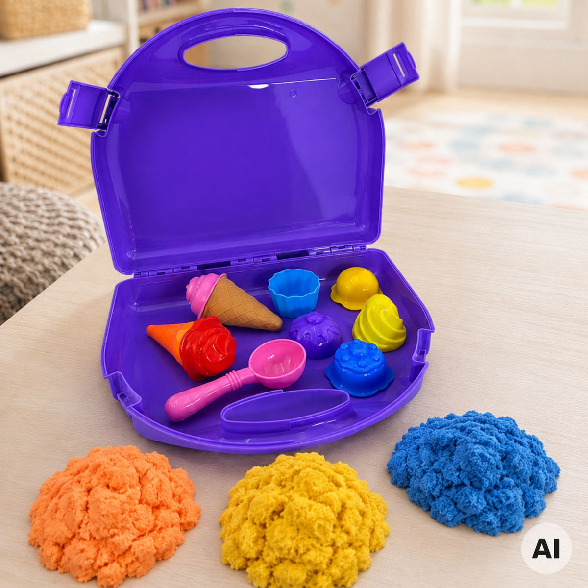 Woopie kinetic sand ice cream set – three sand colours