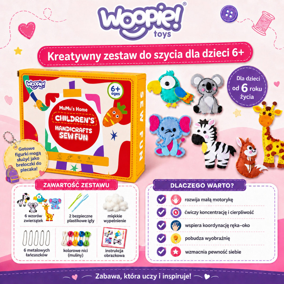 Woopie filca šūšanas komplekts – adatas un diegi