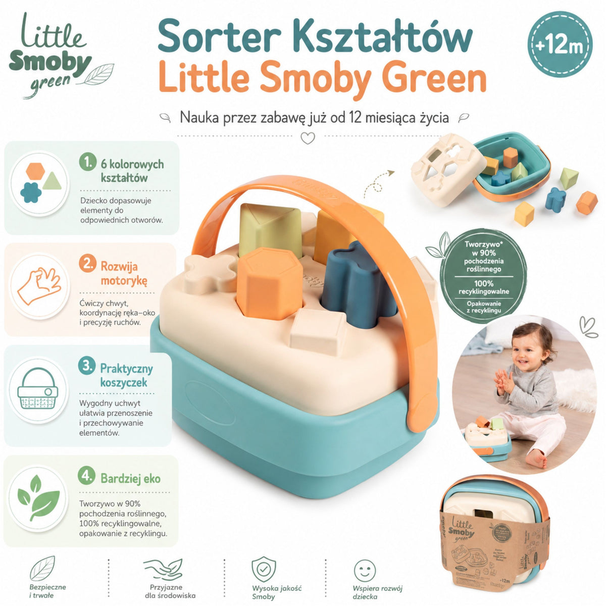 Smoby Little Green shape sorter – carry handle