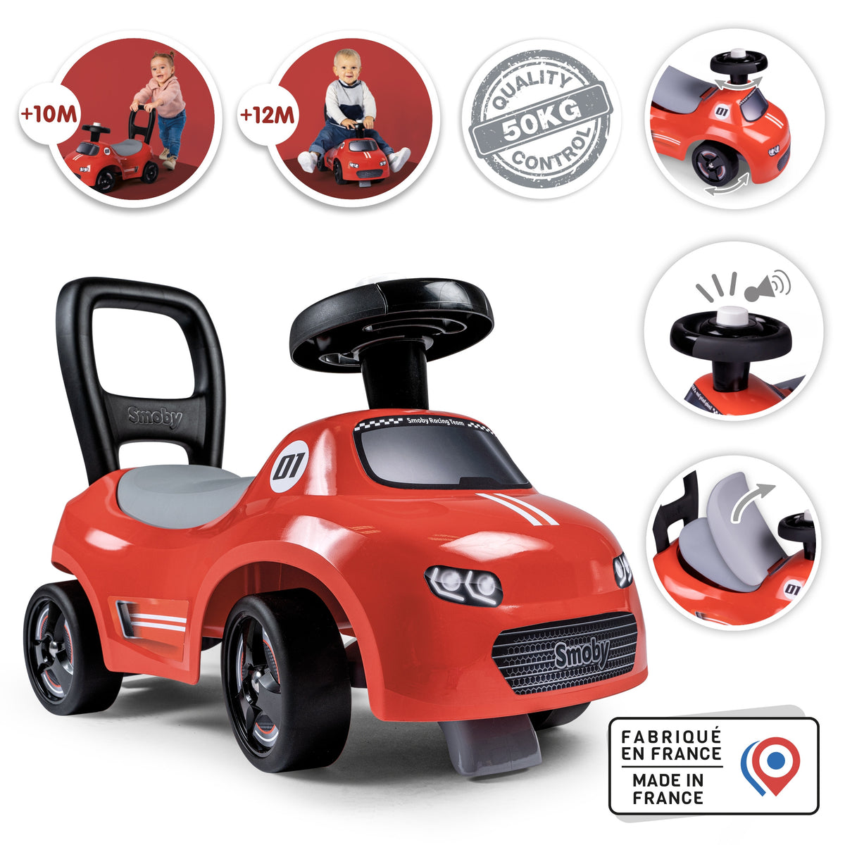 Smoby red ride-on car – steering wheel with horn