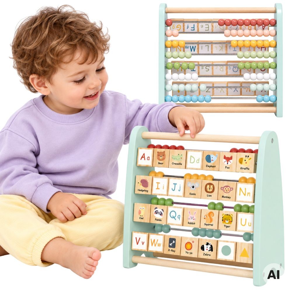 Tooky Toy Double-Sided Wooden Abacus with Alphabet