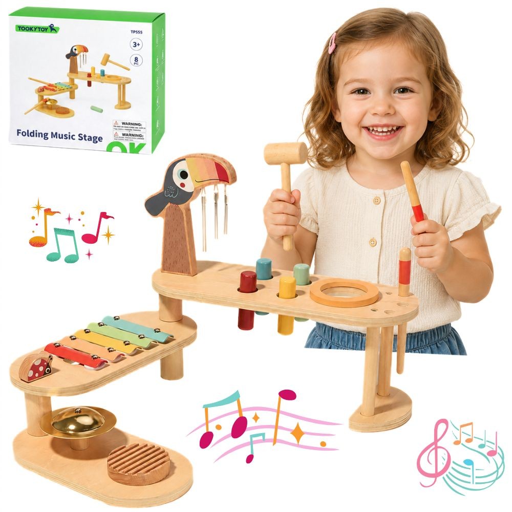 Tooky Toy wooden toucan music table for kids