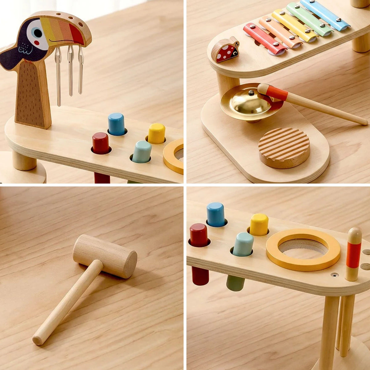 Hammer bench with colourful pegs from the set